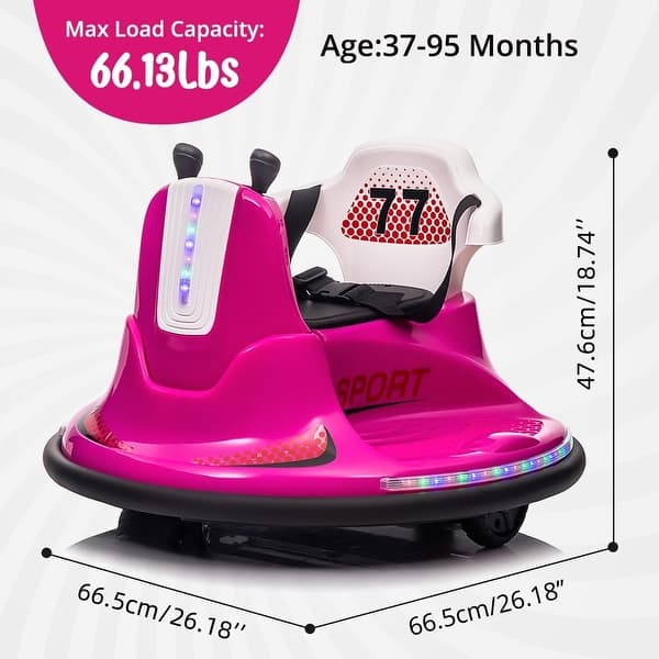dimension image slide 1 of 3, Electric Ride-On Bumper Car with Remote Control, Featuring LED Lights and 360-Degree Spin, Suitable for Indoor and Outdoor Use