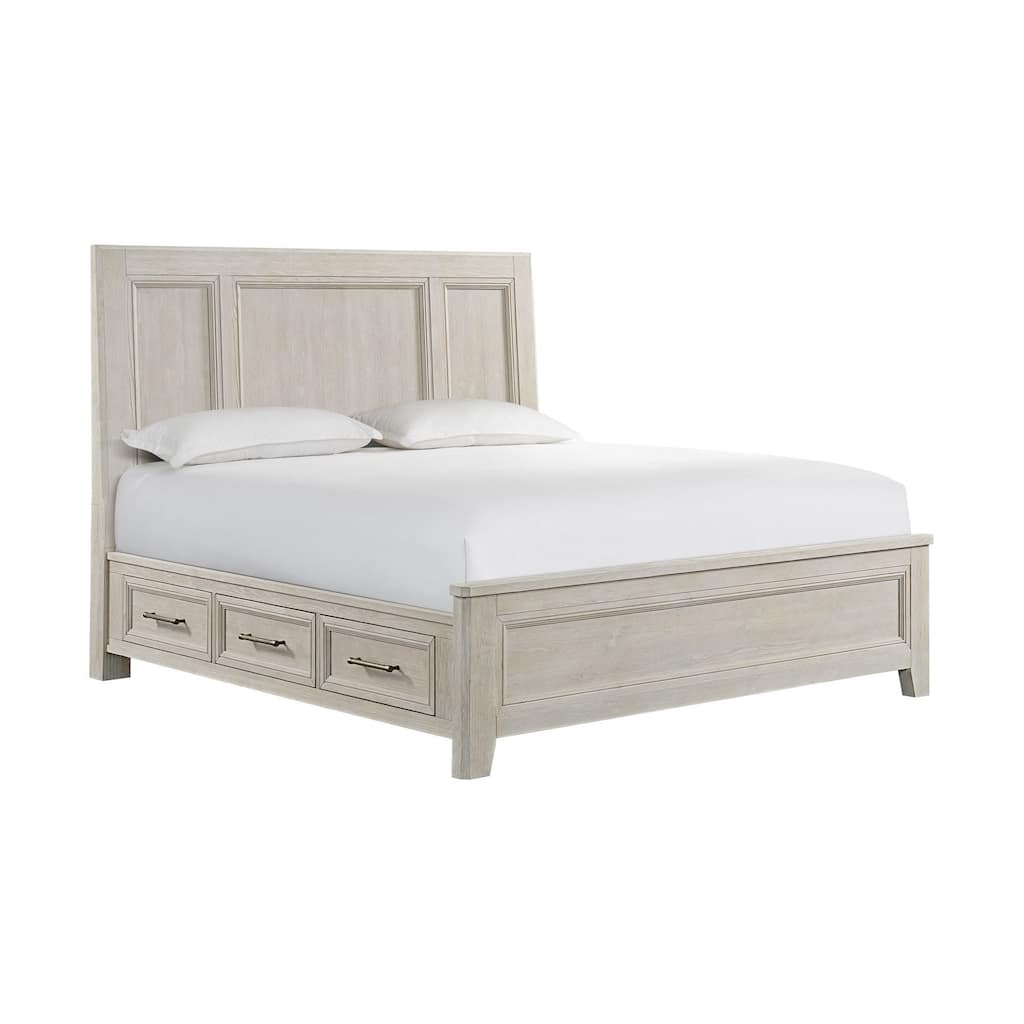 Carlson Solid Wood Panel Bed with Storage, Washed Linen, King