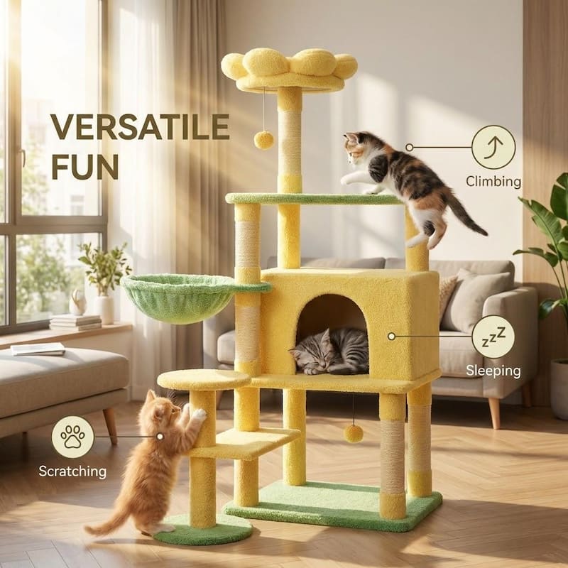 Flower Cat Tree With Large Condo Removable Flower Cushion And Hammock