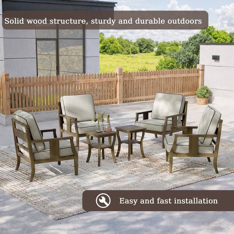 6-piece Outdoor Teak Seating Set Club Chairs with Cushions