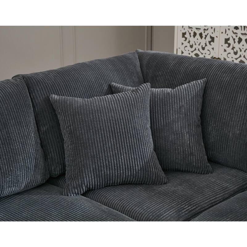Oversized Modular Sectional Sofa Set, L Shaped, Corduroy Upholstered, 5 Seat, Gray