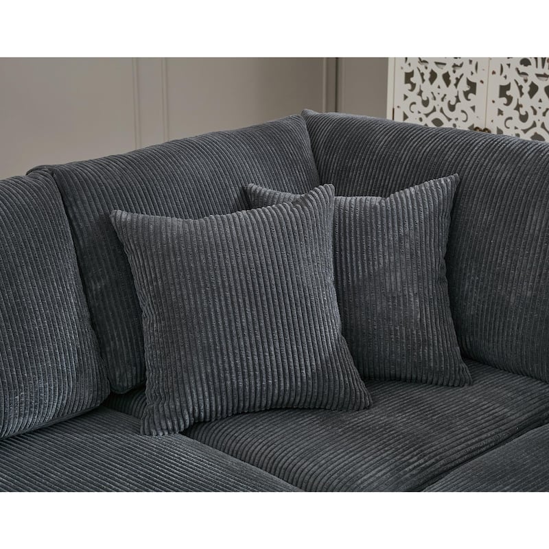 Oversized Sectional Sofa Set, L Shaped Corduroy Couch Deep Seat Chaise Lounge with 5 Throw Pillows for Living Room Loveseat