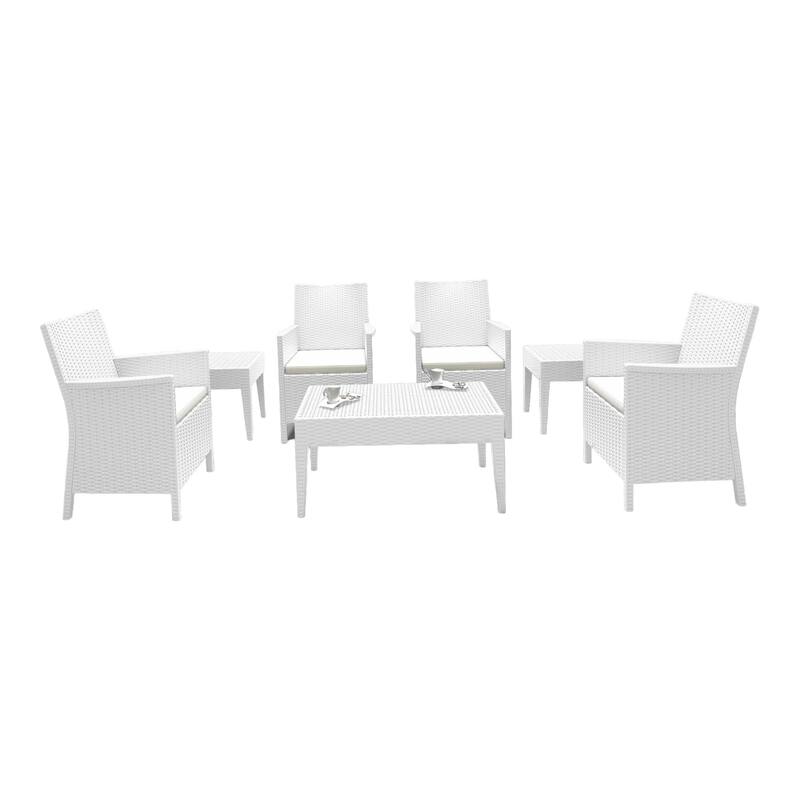 7-Piece White Patio Casual Seating Set with Sunbrella White Cushion 36"