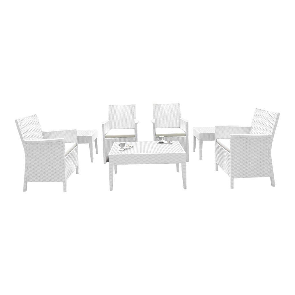 7-Piece White Patio Casual Seating Set with Sunbrella White Cushion 36"