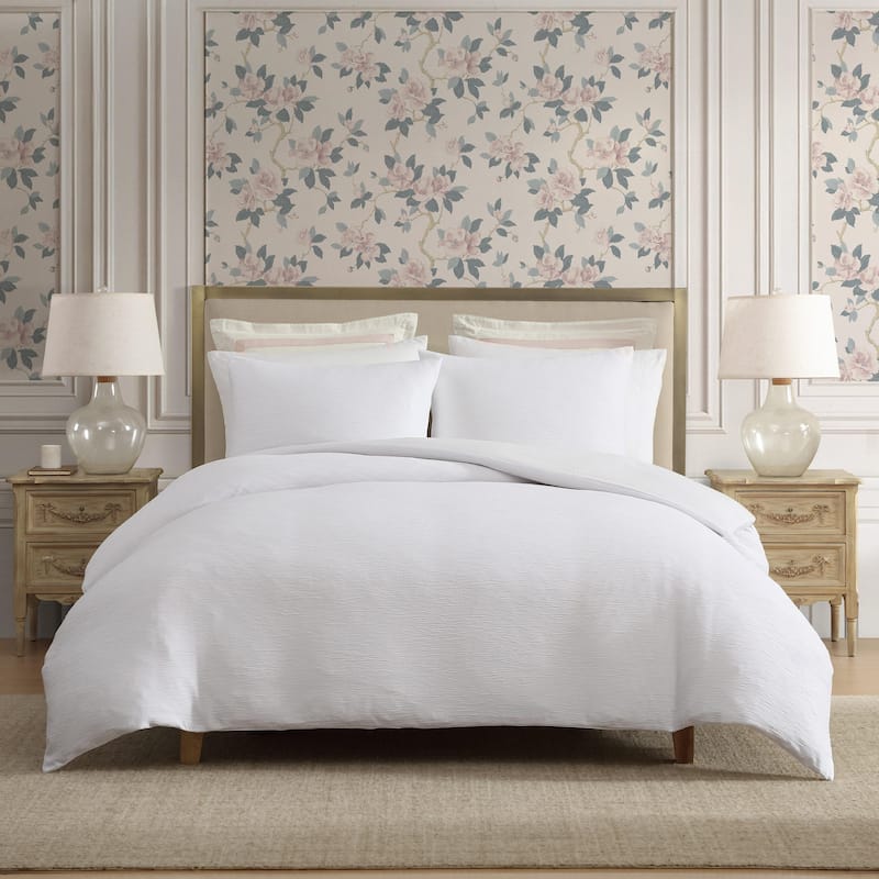 Laura Ashley Crinkle Textured Lightweight Reversible Duvet Cover Set Breathable (3 Piece)