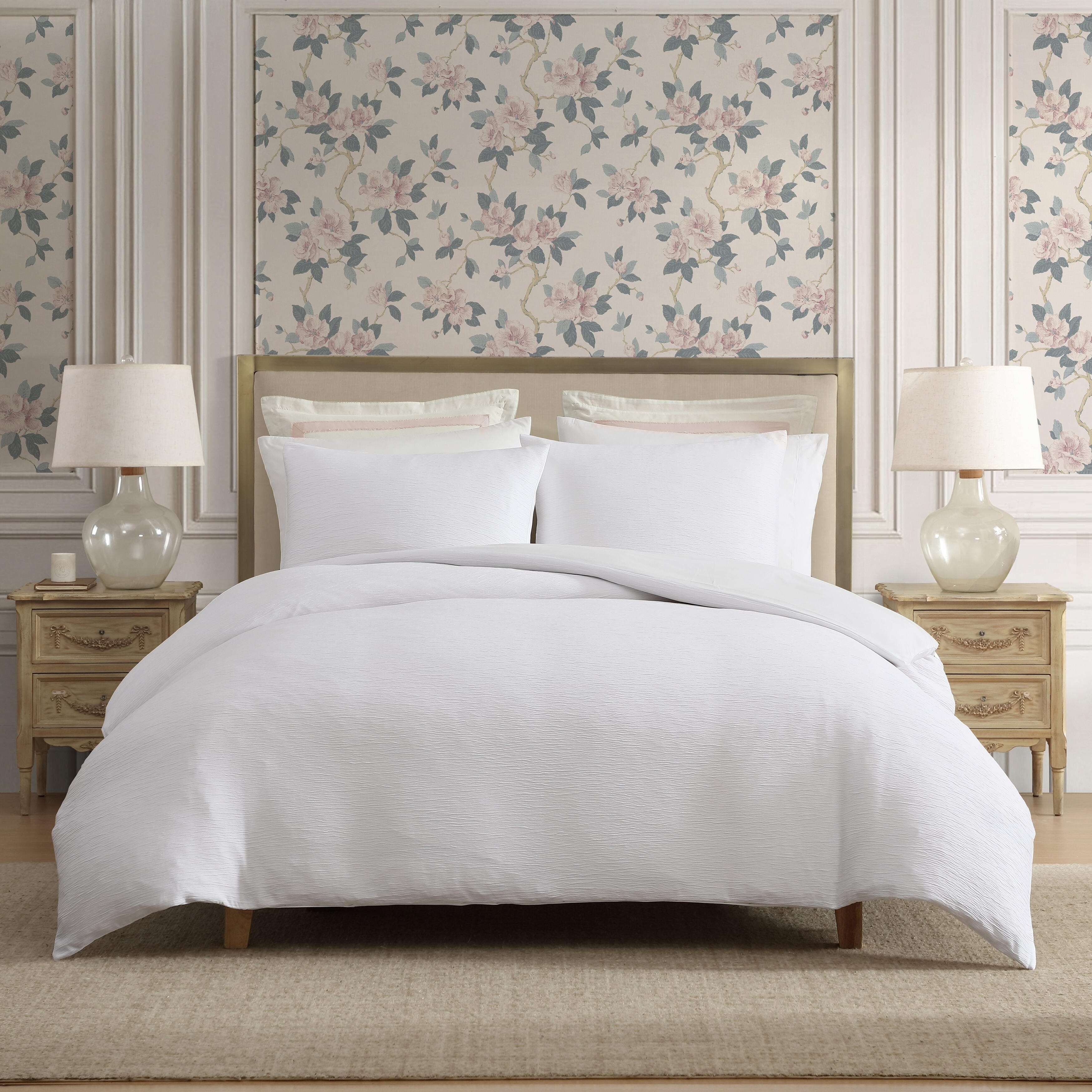 Laura Ashley Crinkle Textured Lightweight Reversible Duvet Cover Set Breathable (3 Piece)