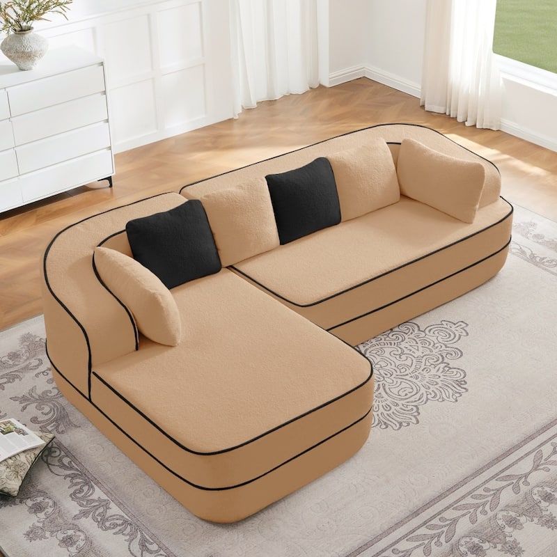 105.9" Modular L-shaped Teddy Velvet Sectional Sofa with Chaise and Curved Armrest