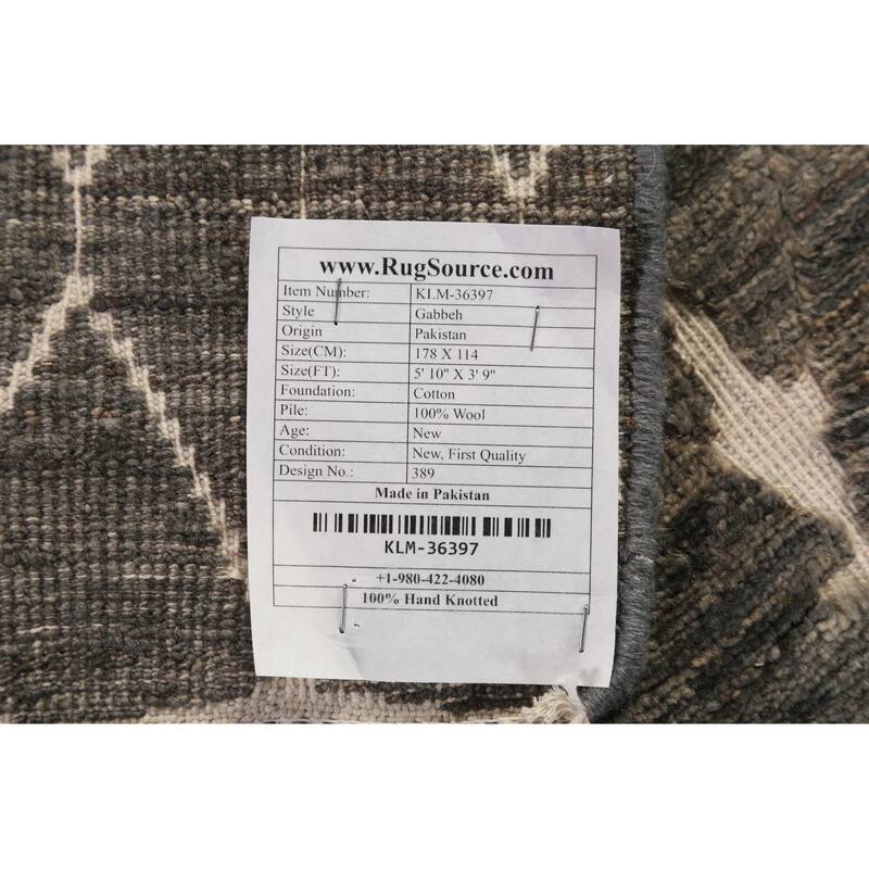 Trellis Gray Gabbeh Oriental Rug Hand-Knotted Wool Carpet - 3'9"x 5'10"
