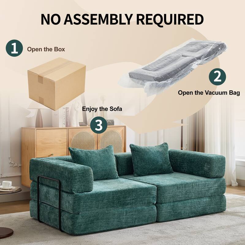 2-in-1 Foldable Sofa Bed Floor Sofa Couch with Armrests, Convertible Lounge Sofa for Living Room Bedroom