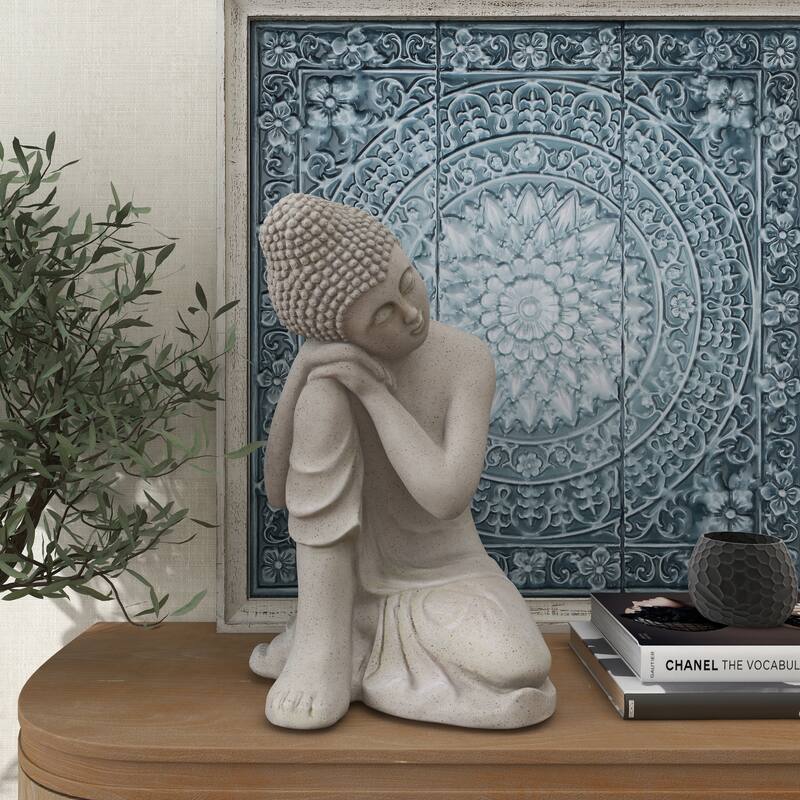 Gray Magnesium Oxide Indoor Outdoor Meditating Buddha Decorative Garden Sculpture