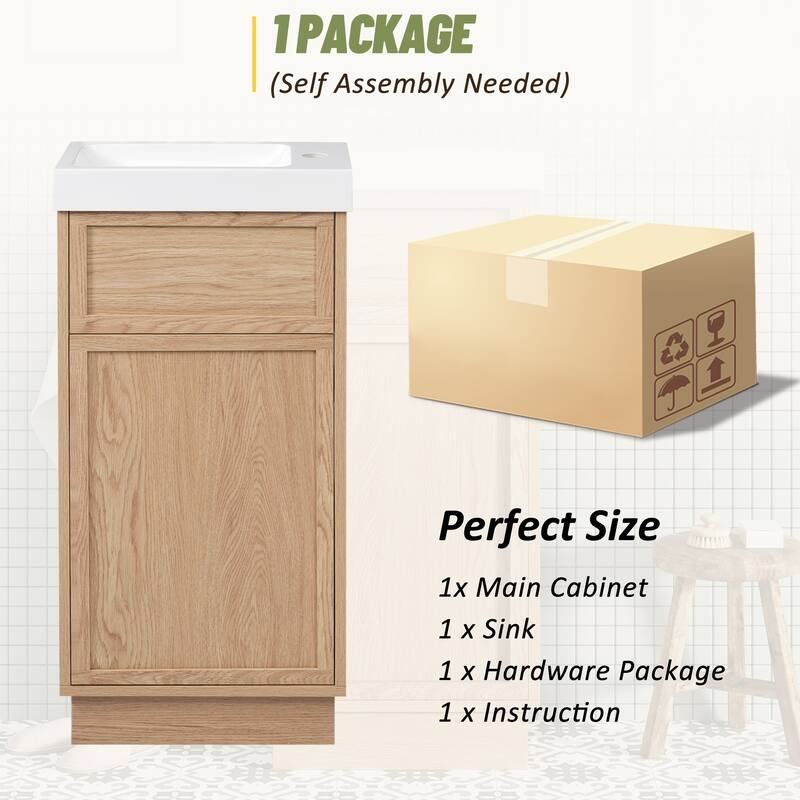 GDFStudio - Nora Vanity MDF Bathroom Cabinet with Reversible Resin Sink Adjustable Shelf - 15.75"