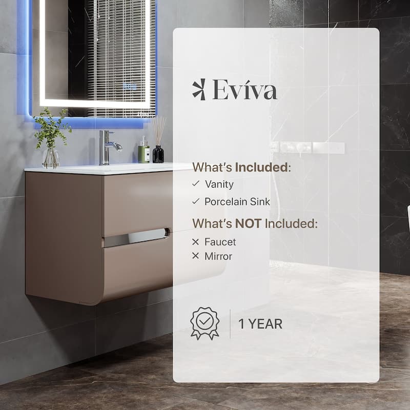 Ways 32 in. Mocha Wall Mount SS Bath Vanity with Porcelain Top