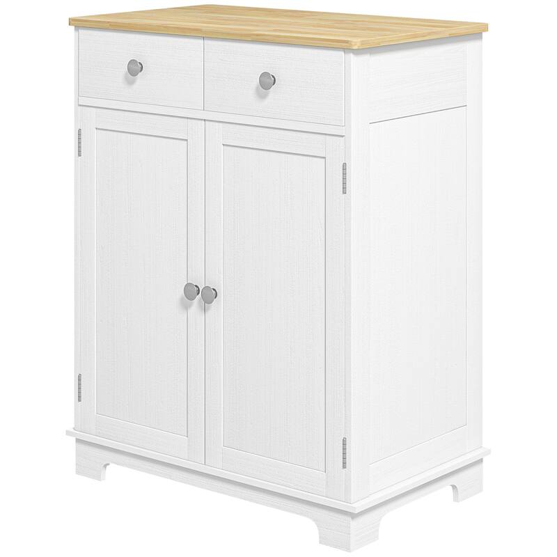 Modern Storage Cabinet with Solid Wood Countertop, 2 Drawers and Adjustable Shelf