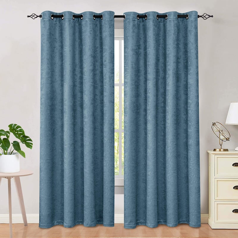 Subrtex Blackout Curtain Solid Thermal Window Drapes Panel Pair - 53"×96" - Smoke Blue