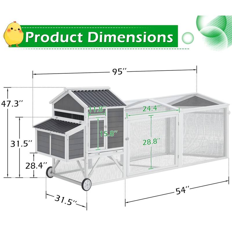 AECOJOY Wooden Chicken Coop with Wheels 95" On Sale Bed Bath
