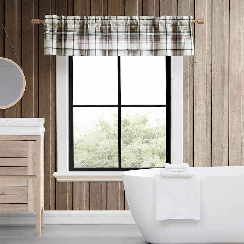 Eddie Bauer Alder Plaid Grey Pole Top Window Valance - 86 x 15