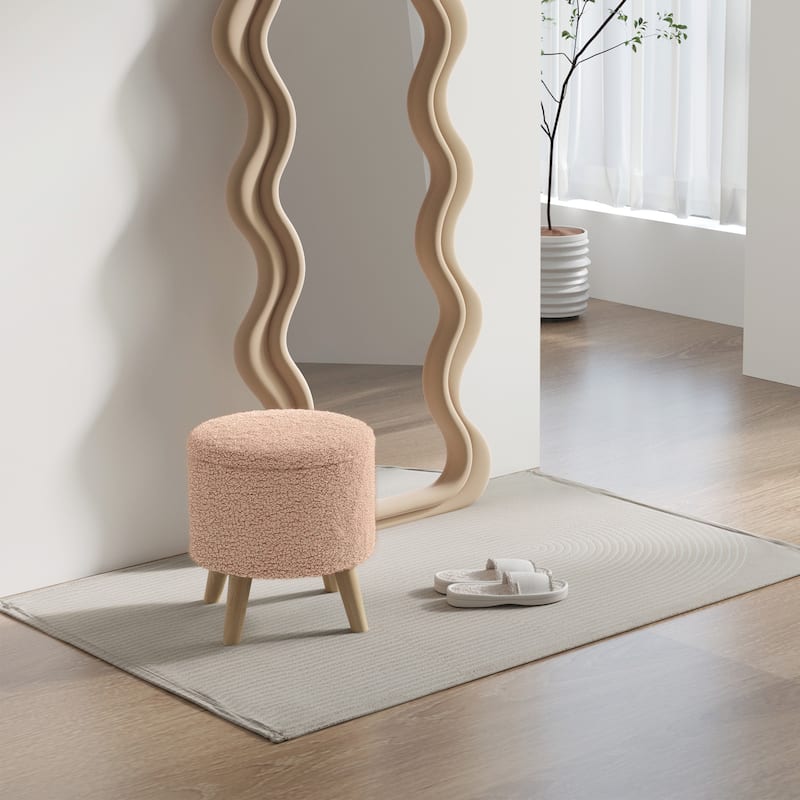 Linen Upholstered Storage Ottoman with Solid Wood Legs and Hidden Storage for Bedroom or Living Room