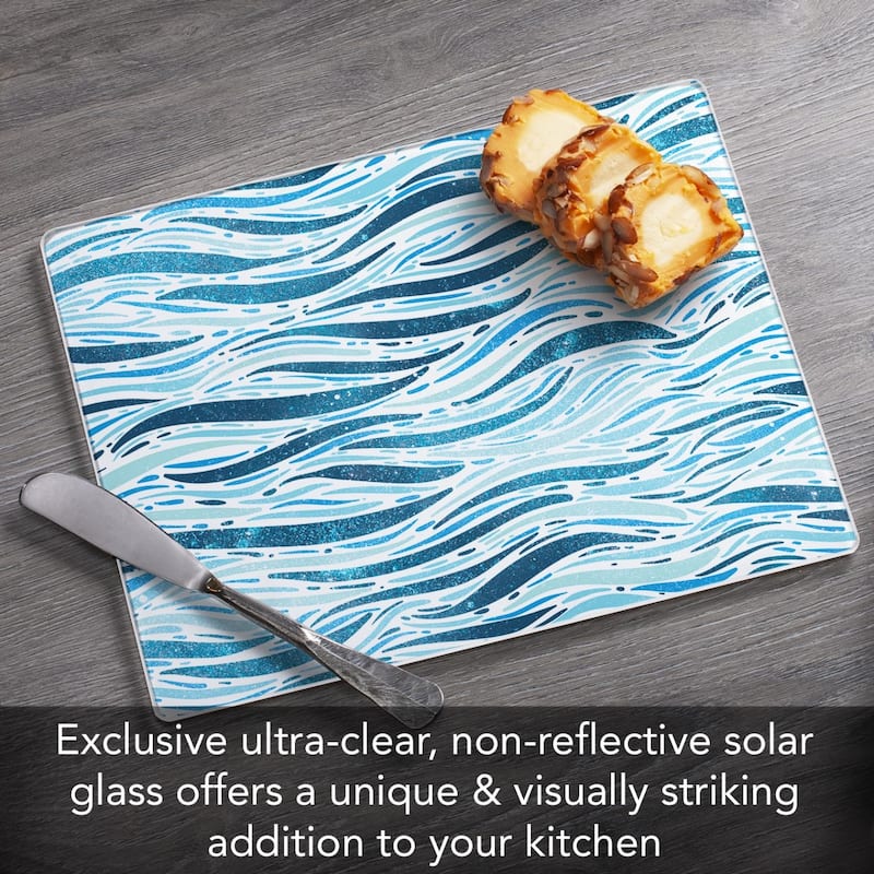 Wavy Waves 3mm Heat Tolerant Tempered Glass Cutting Board 10” x 8” Manufactured in the USA Dishwasher Safe
