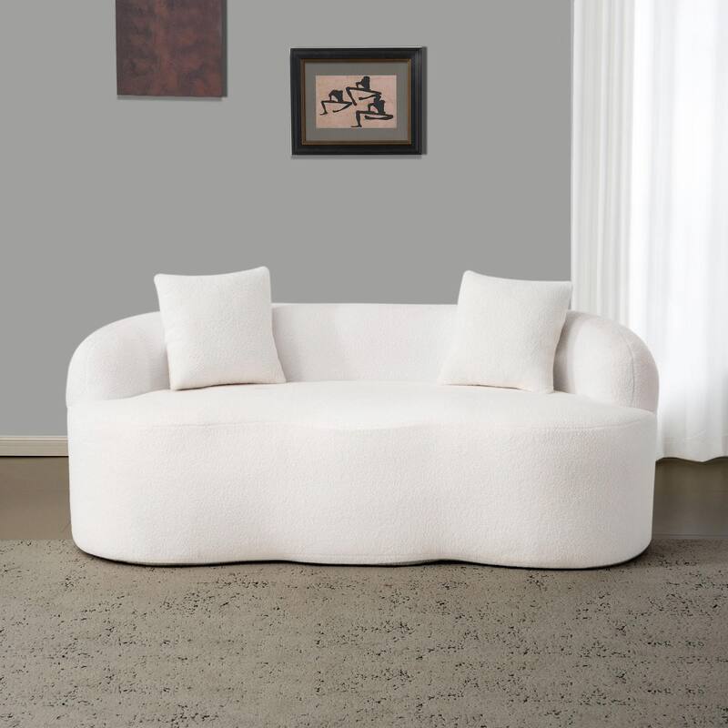 Curved Loveseat Sofa with Round Armrests - Compression Couch with 2 Pillows