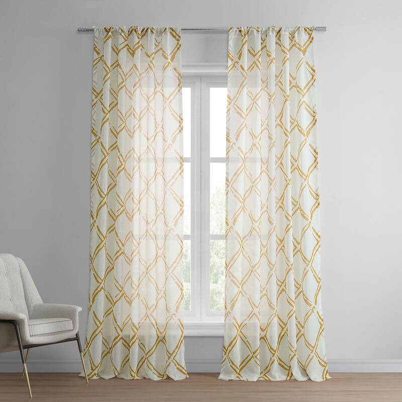 Exclusive Fabrics Normandy Printed Faux Linen Sheer Curtain (1 Panel) - 50 x 108 - Normandy Gold