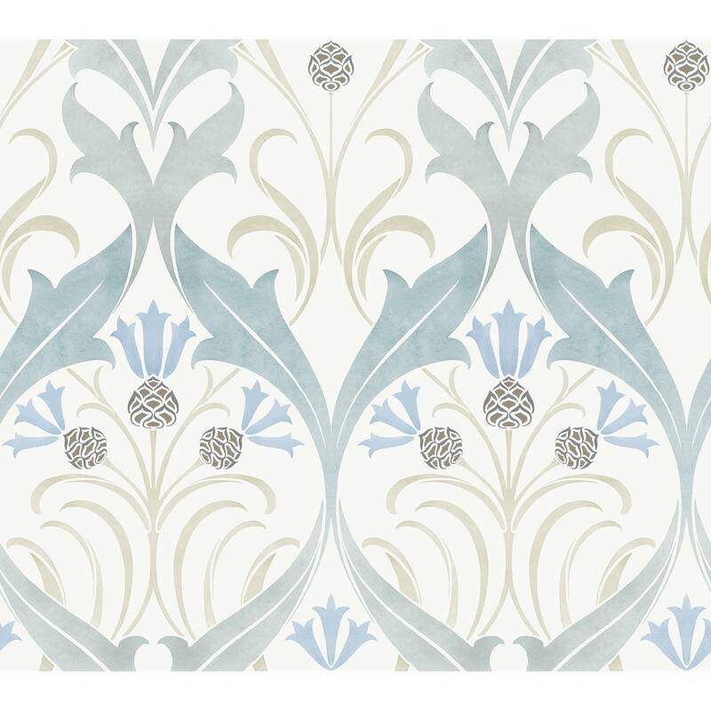 Fillmore, Unpasted Non-Woven Pine Cone Ribbon Wallpaper 27 in x 27 ft = 60.75 sq ft - Teal