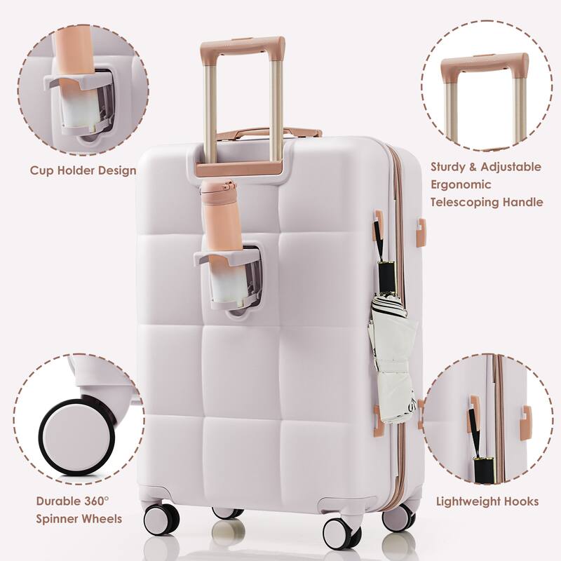 Durable ABS 4-Piece Luggage Set with USB Port, Expandable Suitcases, Spinner Wheels, Cup Holder & Travel Bag