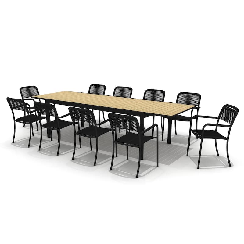 Amazonia Extendable Aluminum and Rope Outdoor Patio Dining Table - 11pc