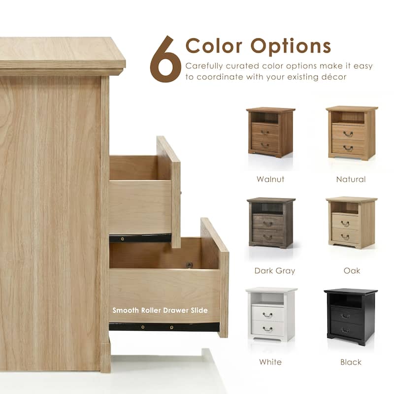 247 Shop At Home Marie 2-Drawer Set of 2 Nightstands with Open Storage Shelf