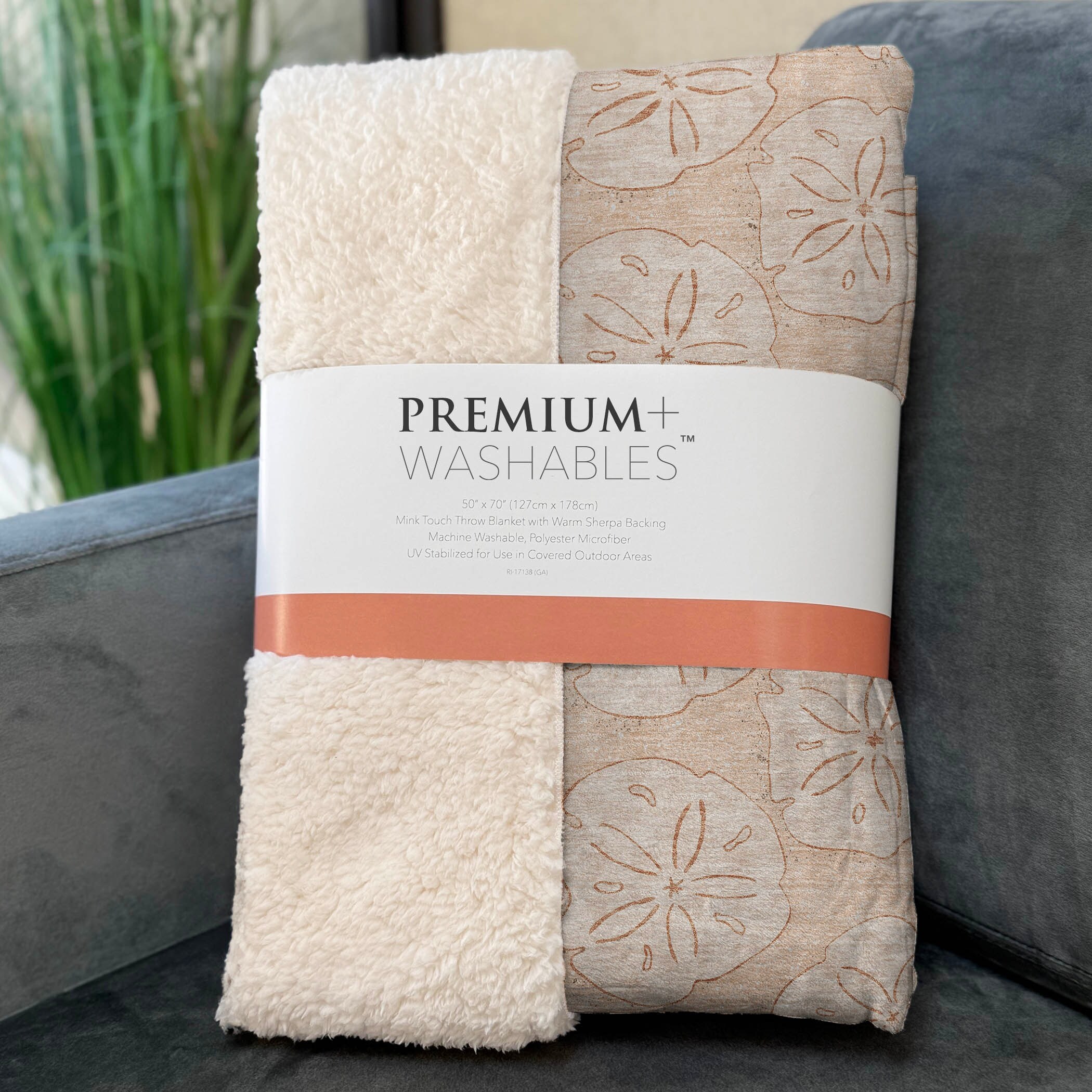 Premium Machine Washable ASB189 Coastal Sand Dollar Sherpa Throw