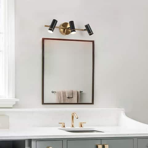 Black Gold 2/3-Light Modern Bathroom LED Vanity Light with Cylinder Shades