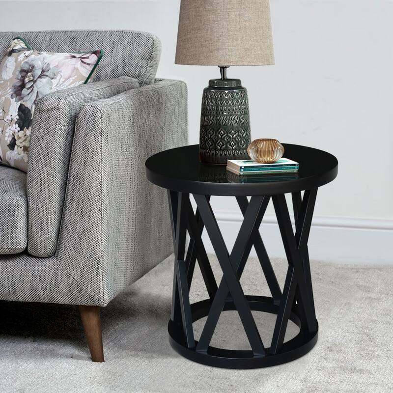 Round Ceylon End Table - 24 in. W x 24 in. D x 24 in. H - Black