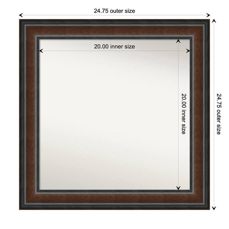 Cyprus Walnut Framed Non-Beveled Custom Wall Mirror, Bathroom Vanity Mirror - Outer Size: 24.75 x 24.75