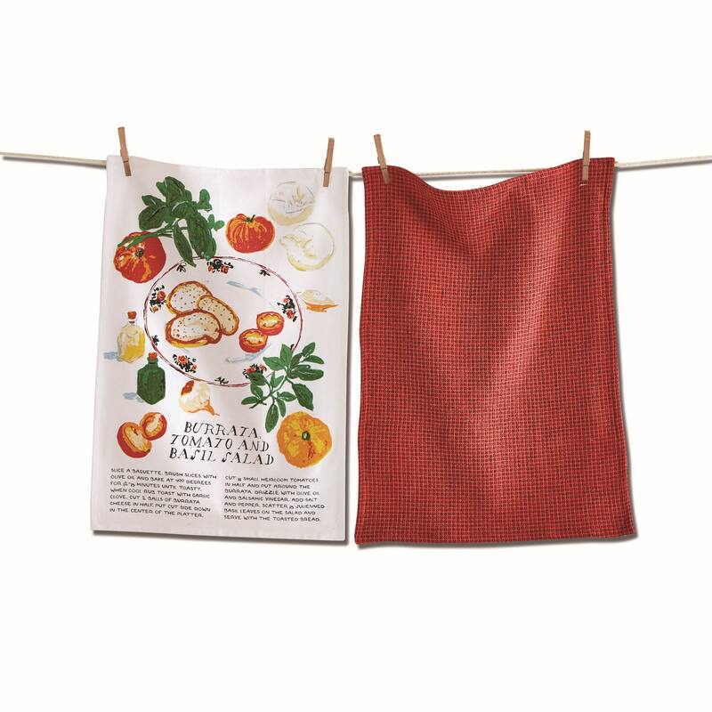 Burrata Salad Dishtowel Set of 2 - Colorful Cotton Kitchen Towels, Machine Washable, Perfect for Everyday Use