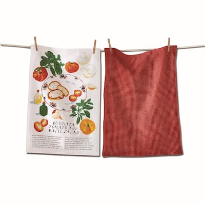 Burrata Salad Dishtowel Set of 2 - Colorful Cotton Kitchen Towels, Machine Washable, Perfect for Everyday Use