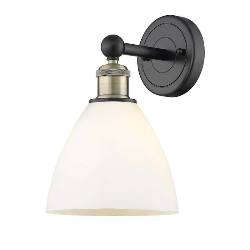 Innovations Lighting 616-1W-12-8 Bristol Sconce Bristol Glass 12" Tall - Black Antique Brass / Matte White