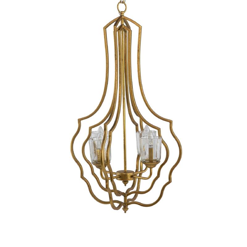 4 Light Iron Chandelier with Gold Finish and Elegant Open Frame Design for Dining Room or Foyer Ceiling Décor - 9.84
