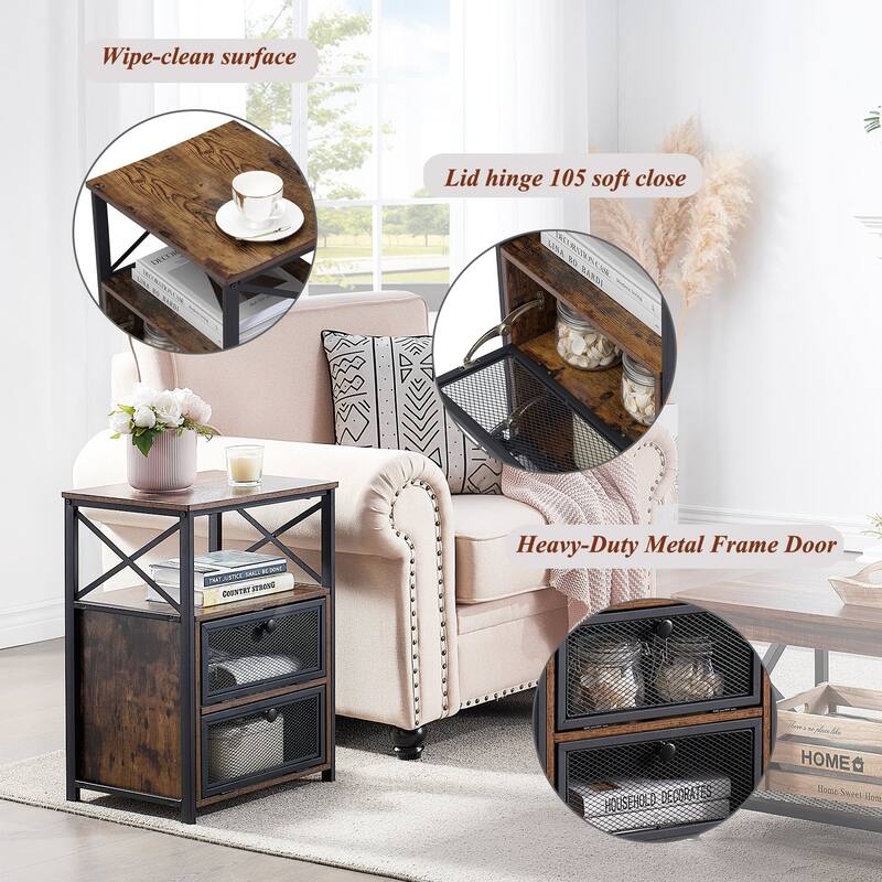 Nightstand, End Side Table with Storage Space and Door,Modern Nightstands for Living Room,Bedroom
