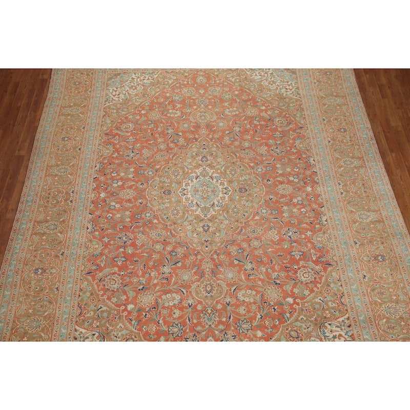 Hand Knotted Oriental 100% Wool Carpet Traditional Floral Oranges & Rust Mashad Area Rug - 13' 3'' X 9' 4''