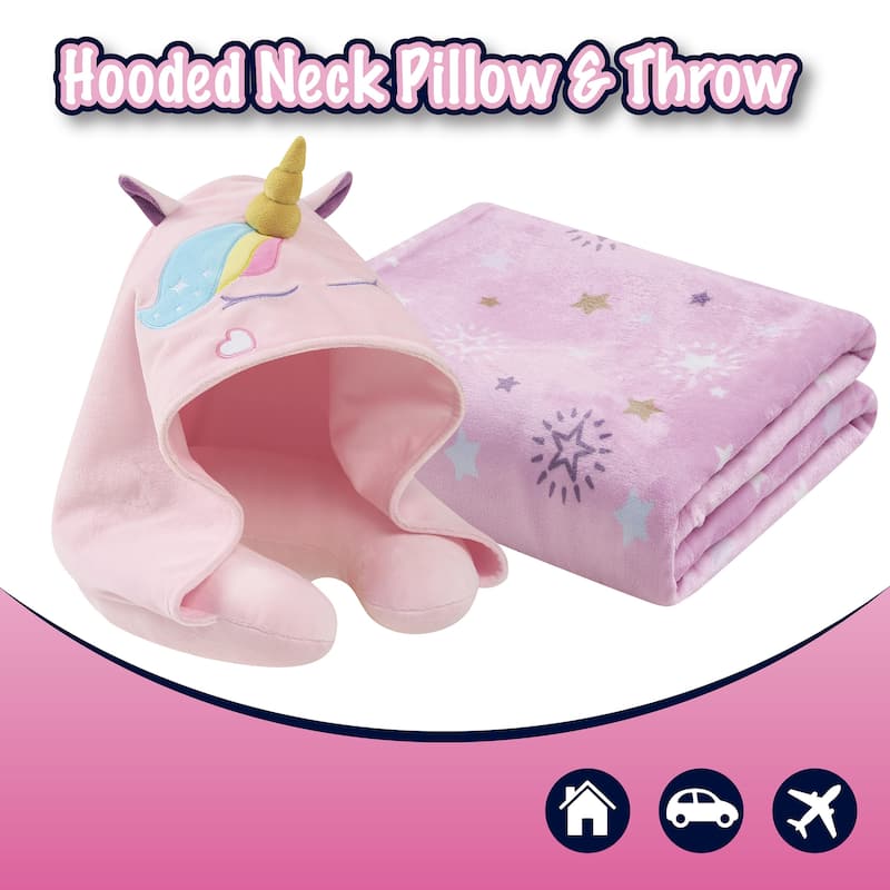 3D Animal Hooded Neck Pillow and Throw Set for Kids