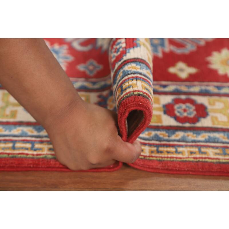 Geometric Kazak Accent Rug Hand-Knotted Traditional Wool Carpet - 2'8" x 3'11"