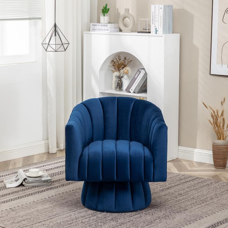 SEYNAR Modern Glam Velvet Upholstered Round Swivel Accent Arm Barrel Chair for Living Room - Navy