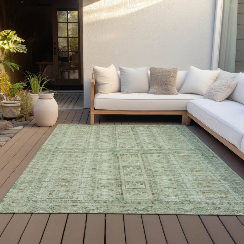 Machine Washable Indoor/Outdoor Global Traditional Chantille Rug - Sage - 3' x 5'