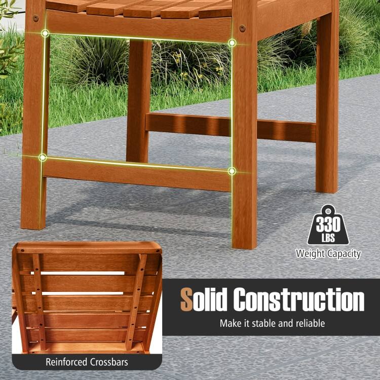 Natural Wood Patio Armchairs Set of 2 with Ergonomic Backrest and Slatted Seat - 26" x 24" x 36"