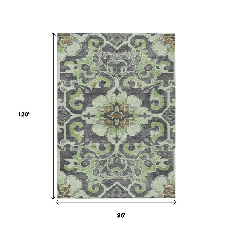 HomeRoots Damask Traditional Rectangle Outdoor Rug