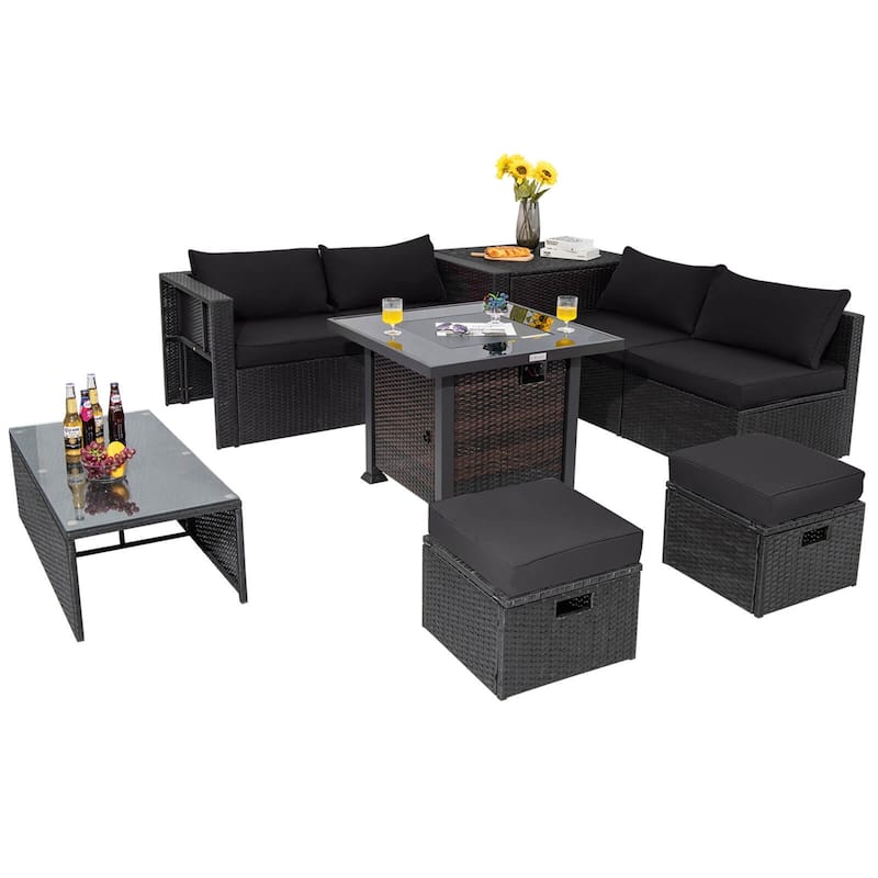 Costway 9 PCS Patio Furniture Set with 32" Fire Pit Table 50,000 BTU - See Details