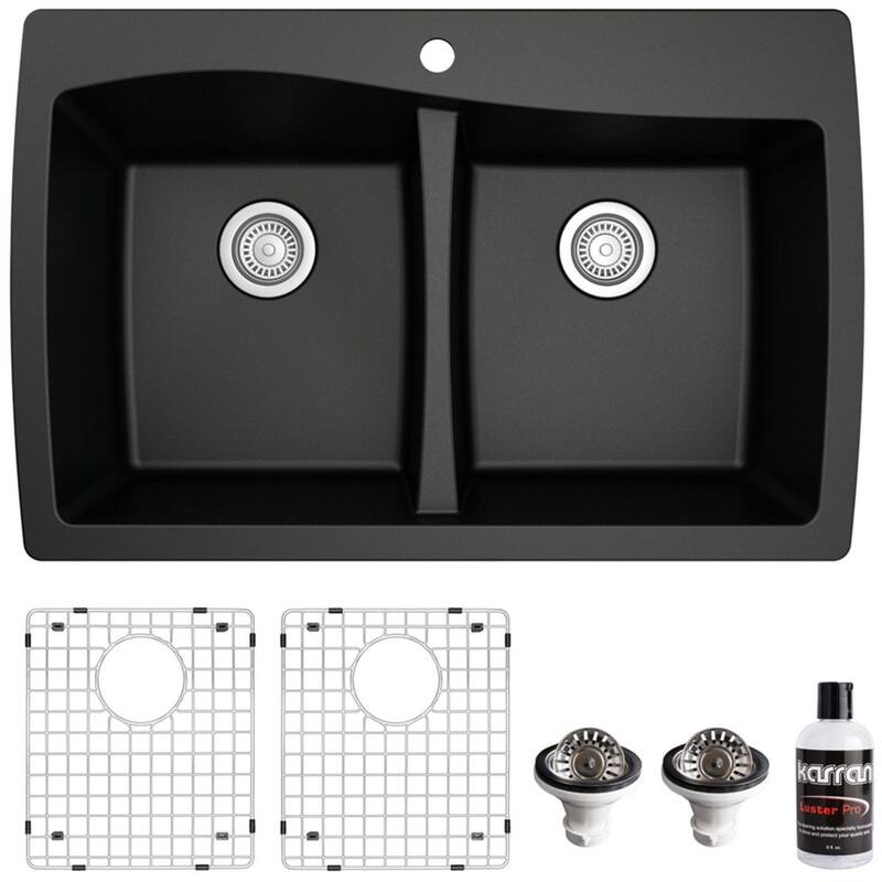Karran USA QT-720-PK1 Quartz QT 34" Drop In Double Basin Quartz