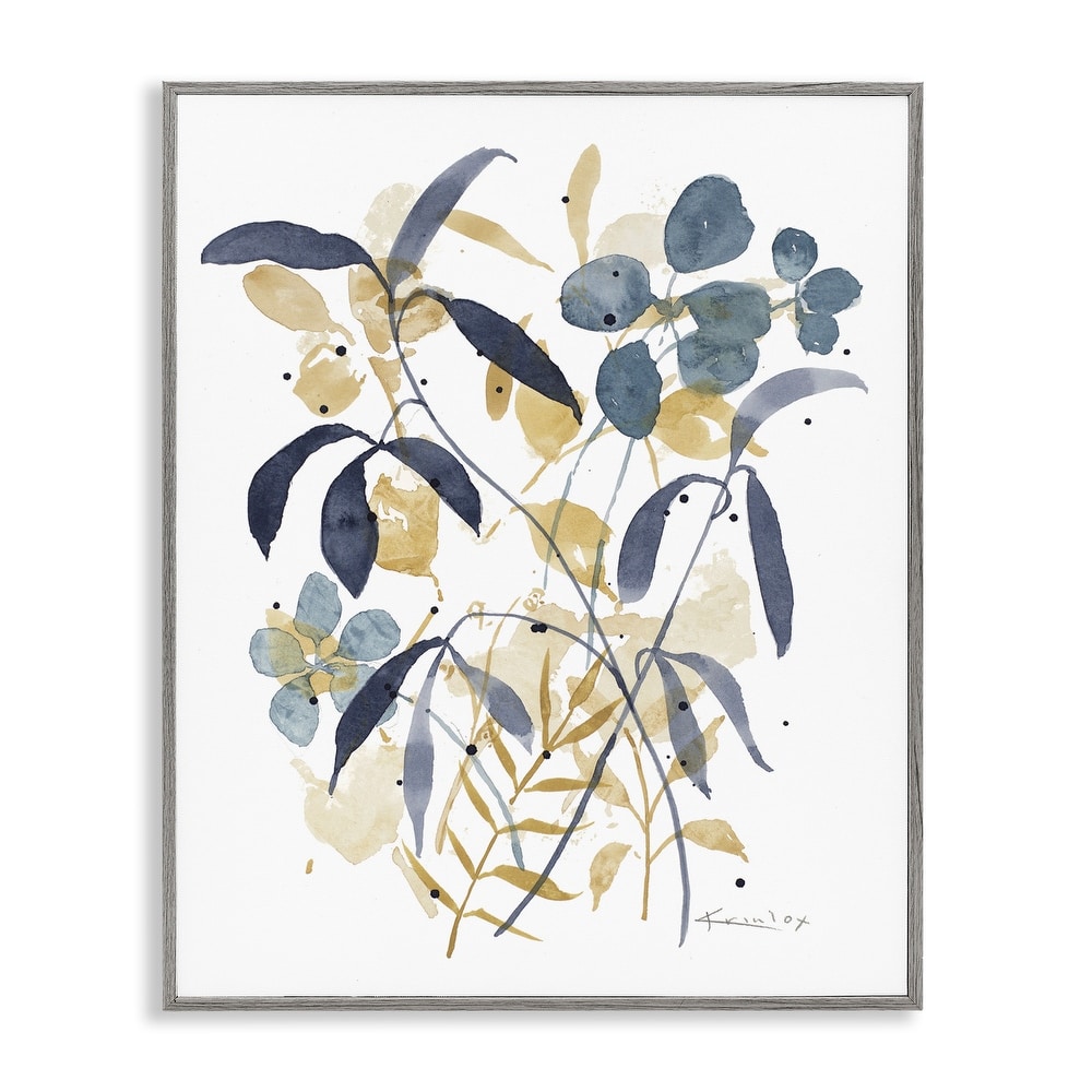 Stupell Blue & Yellow Plant Impressions Framed Giclee Art Design By Krinlox