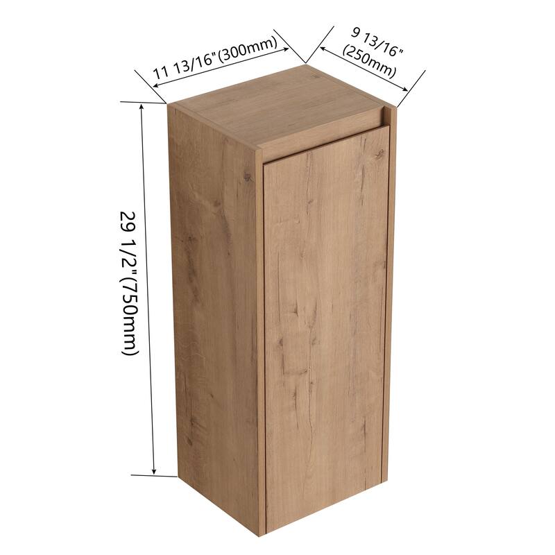 Modern Wall-Mounted Bathroom Side Cabinet with Soft-Close Doors, Floating Design, 6 Storage Compartments, 12-Inch Width