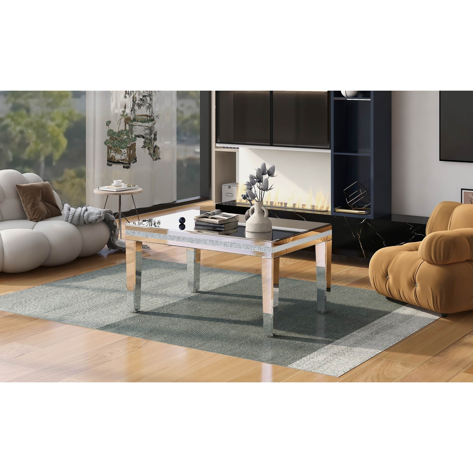 Glass Top Glass Inlay Dining Table Glass Mirrored Coffee Table