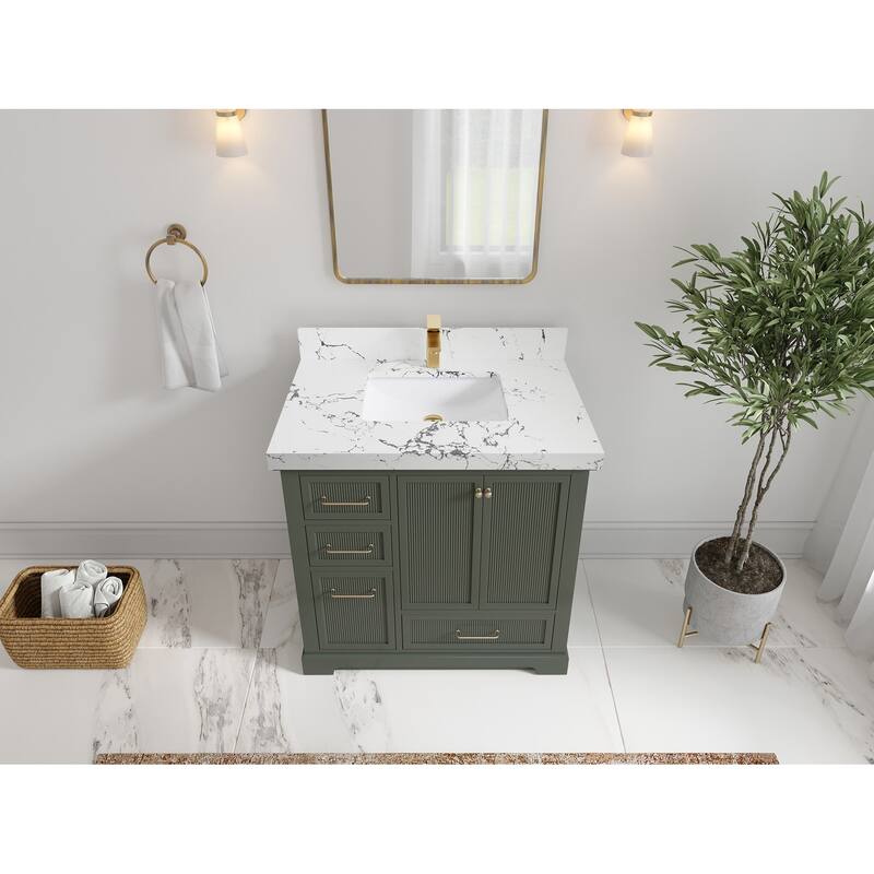 Willow Collections 36 in. W x 22 in. D Alys Center Sink Right Bathroom Vanity with Countertop - 2"Viola Night - Pewtergreen